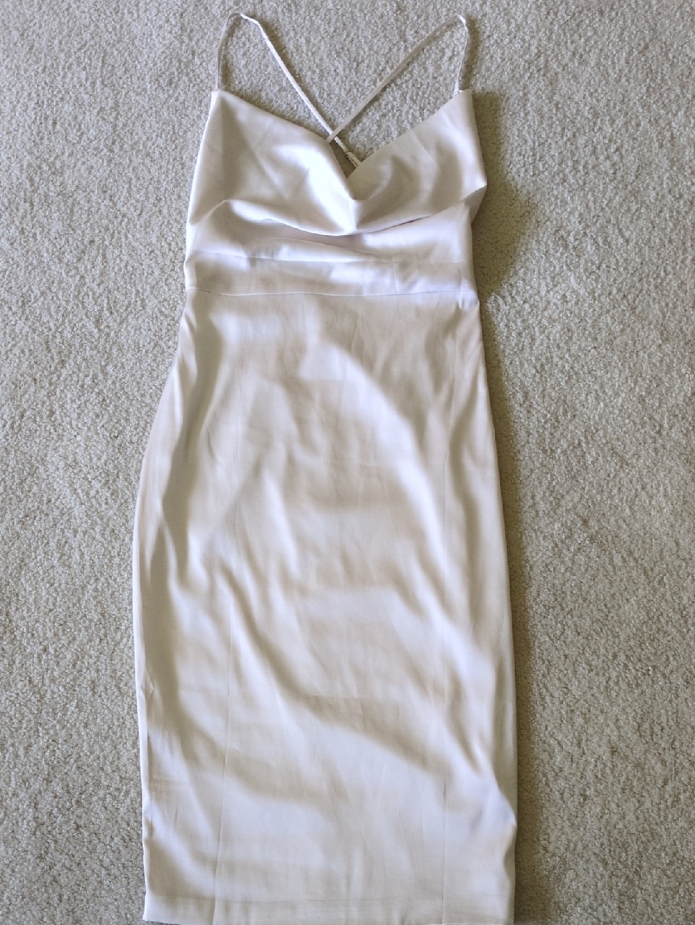 Oh Polly In A Creamy/Yellow Satin Cowl Midi Dress
